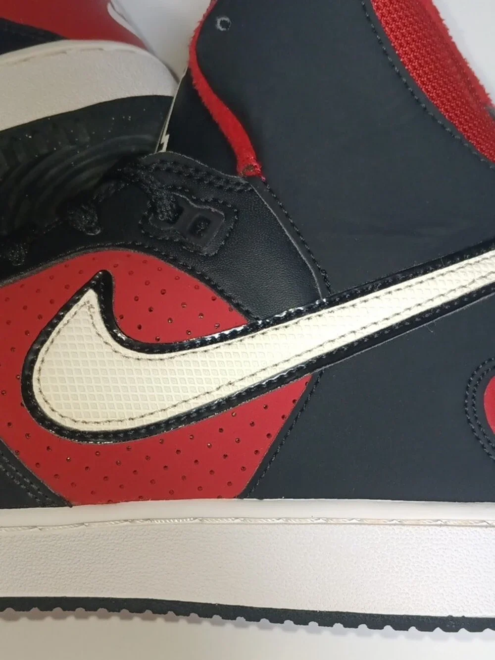 Nike 2015 Force Men's High-Top Sneakers in Black, Red and White Swoosh